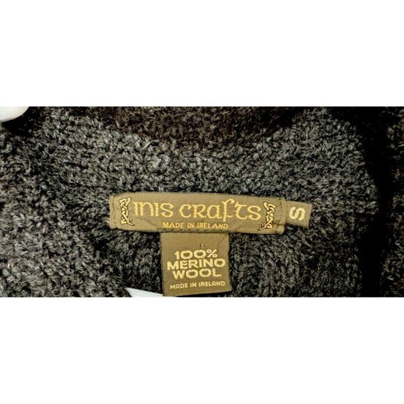 Aran Crafts Cardigan Sweater Womens Small Gray Wool 1 Button Fisherman Chunky IE - Picture 3 of 3